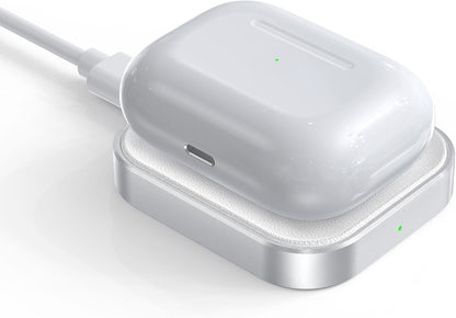 Wireless Charger for AirPods - Compatible with AirPods 4 (ANC), 3rd, 2nd Generation, and New AirPods Pro 3 (2025) & 2nd Generation - Sleek and Portable Design for Home and Travel (Silver/White)