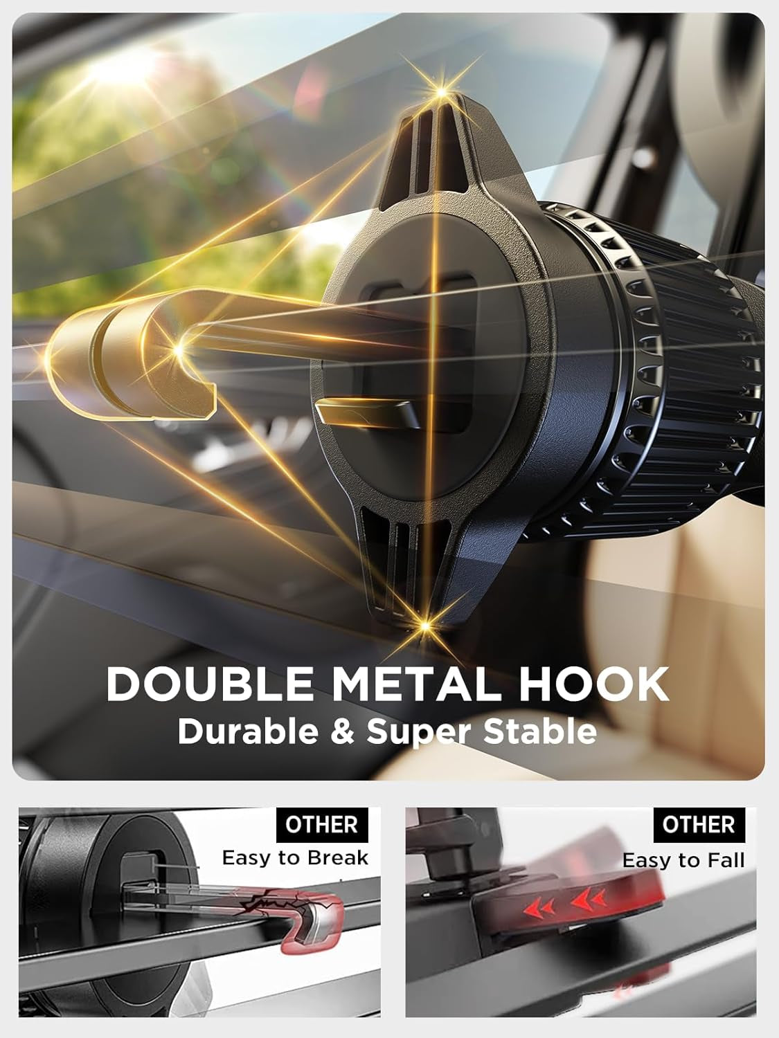 MagSafe Car Vent Mount with Durable Metal Hook, 360° Adjustable Strong Magnetic Phone Holder Compatible with All Smartphones and Vehicle Models