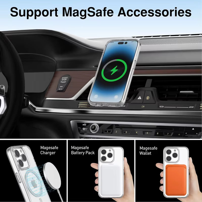 Magnetic Clear Case for Apple iPhone 11-17 Pro Max and Plus Models, Optimized for MagSafe Wireless Charging Compatibility