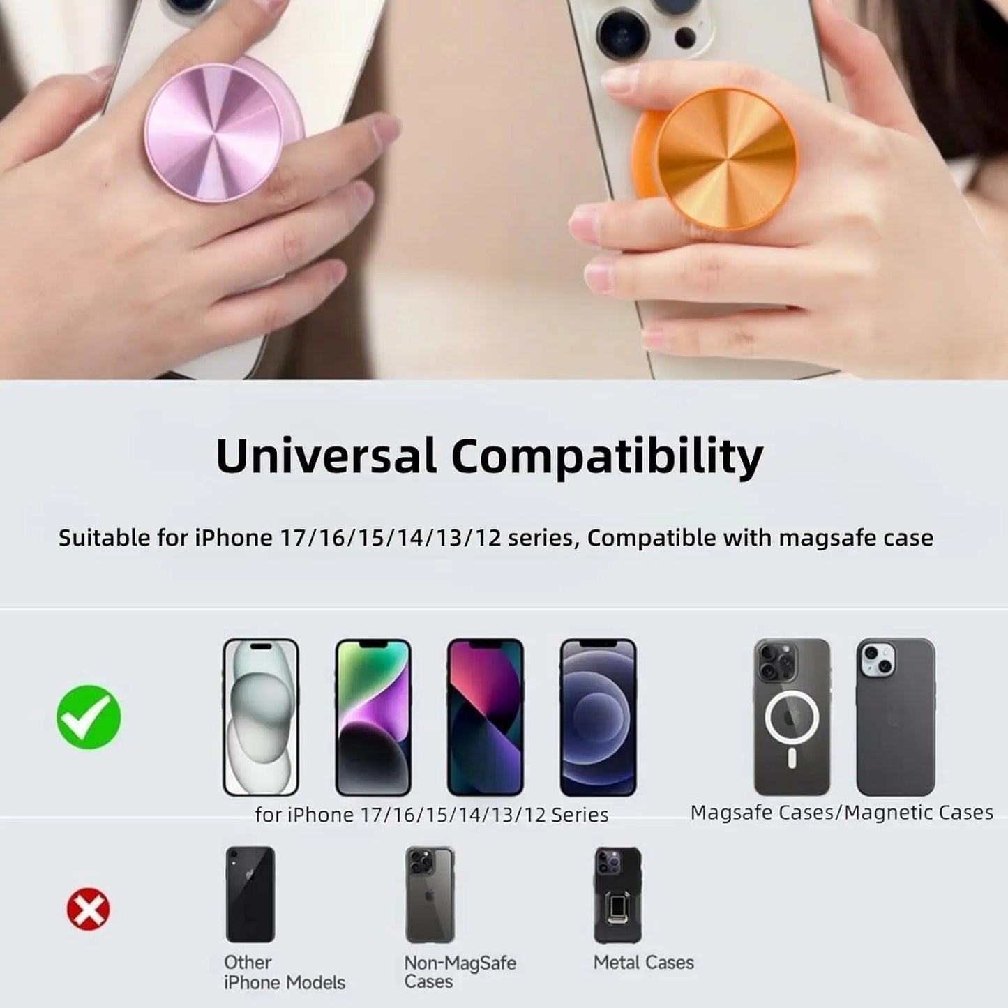 MagSafe-Compatible Collapsible Phone Grip and Stand - Expandable Holder for iPhone 12 to 17 Series with CD Transparent Design