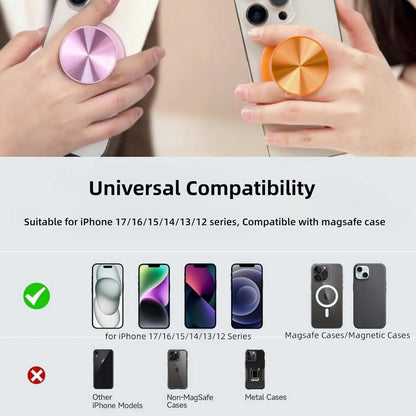 MagSafe-Compatible Collapsible Phone Grip and Stand - Expandable Holder for iPhone 12 to 17 Series with CD Transparent Design