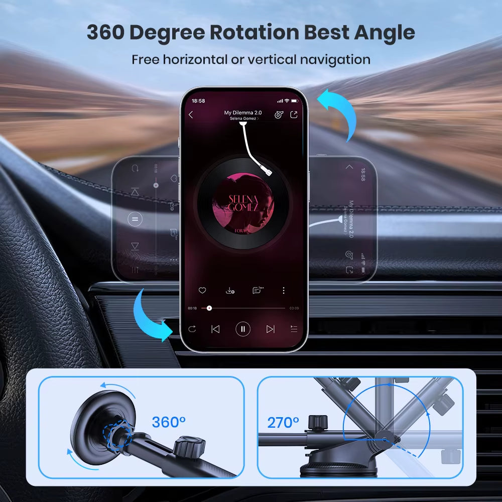 TOPK Magnetic Car Phone Holder with Adjustable Long Arm for Windshield and Dashboard - Enhanced Suction Mount Stability