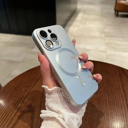 Magnetic Luxury Matte Wireless Charging Case with Glass Lens Protection for iPhone 12-17 Pro Max Series