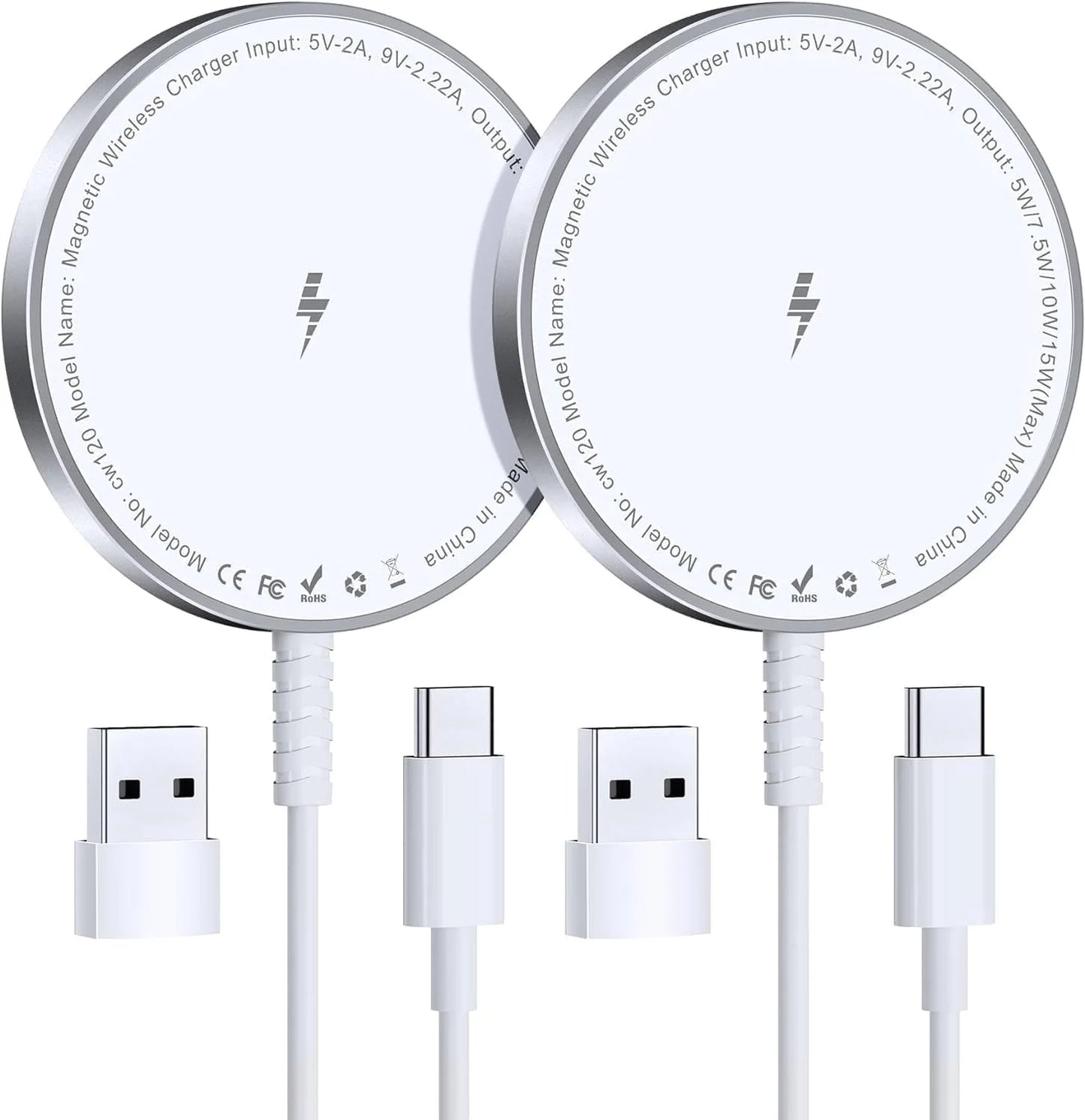 Wireless Charging Pad - 2-Pack Magnetic Charger for iPhone 17/16/15/14/13 Pro Plus, Max & AirPods 4/3 Pro, White