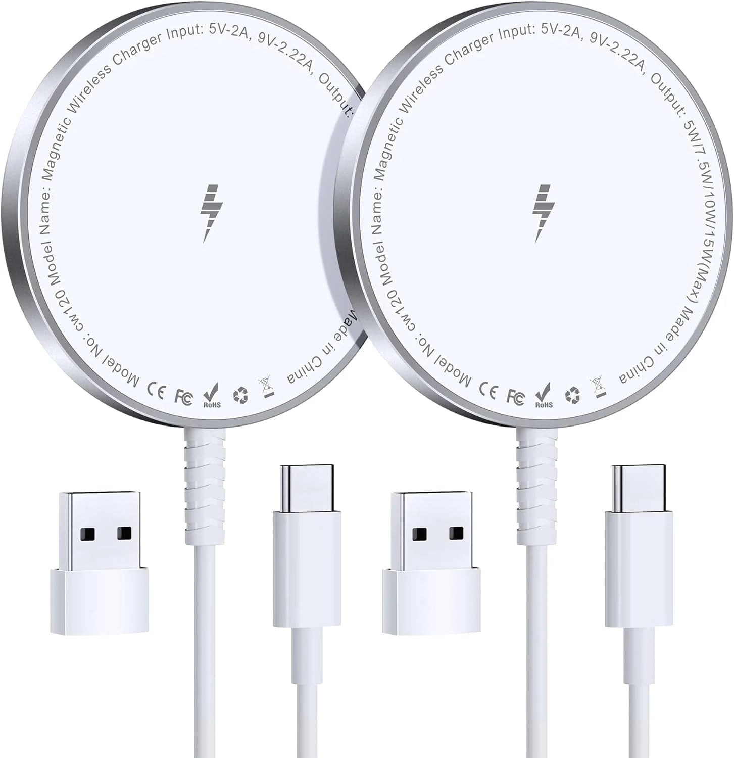 Wireless Charging Pad - 2-Pack Magnetic Charger for iPhone 17/16/15/14/13 Pro Plus, Max & AirPods 4/3 Pro, White