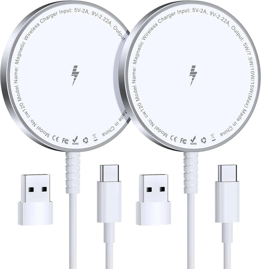 Wireless Charging Pad - 2-Pack Magnetic Charger for iPhone 17/16/15/14/13 Pro Plus, Max & AirPods 4/3 Pro, White