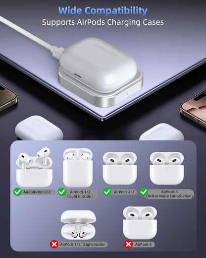 Wireless Charger for AirPods - Compatible with AirPods 4 (ANC), 3rd, 2nd Generation, and New AirPods Pro 3 (2025) & 2nd Generation - Sleek and Portable Design for Home and Travel (Silver/White)