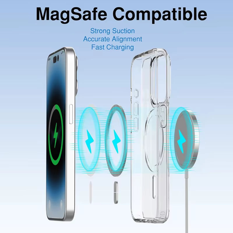 Magnetic Clear Case for Apple iPhone 11-17 Pro Max and Plus Models, Optimized for MagSafe Wireless Charging Compatibility