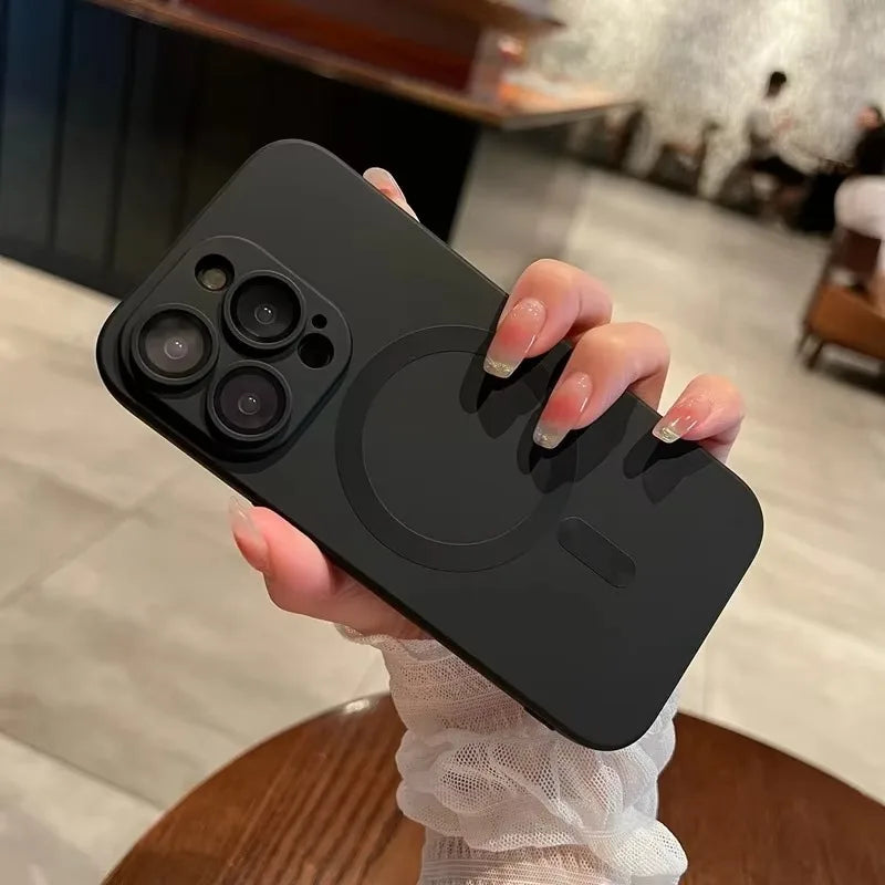 Magnetic Luxury Matte Wireless Charging Case with Glass Lens Protection for iPhone 12-17 Pro Max Series