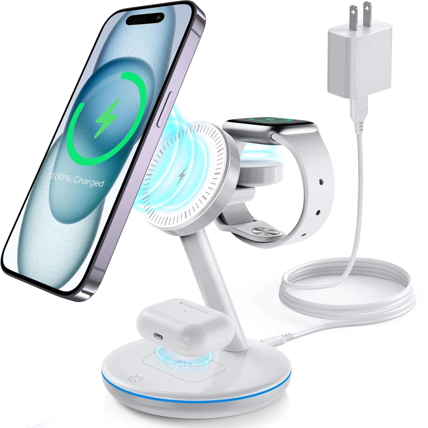 3-in-1 Magnetic Charging Station with 18W MagSafe Fast Charger for iPhone 15/14/13/12 Series and AirPods 2/3/Pro (Includes Adapter)