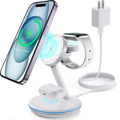 3-in-1 Magnetic Charging Station with 18W MagSafe Fast Charger for iPhone 15/14/13/12 Series and AirPods 2/3/Pro (Includes Adapter)