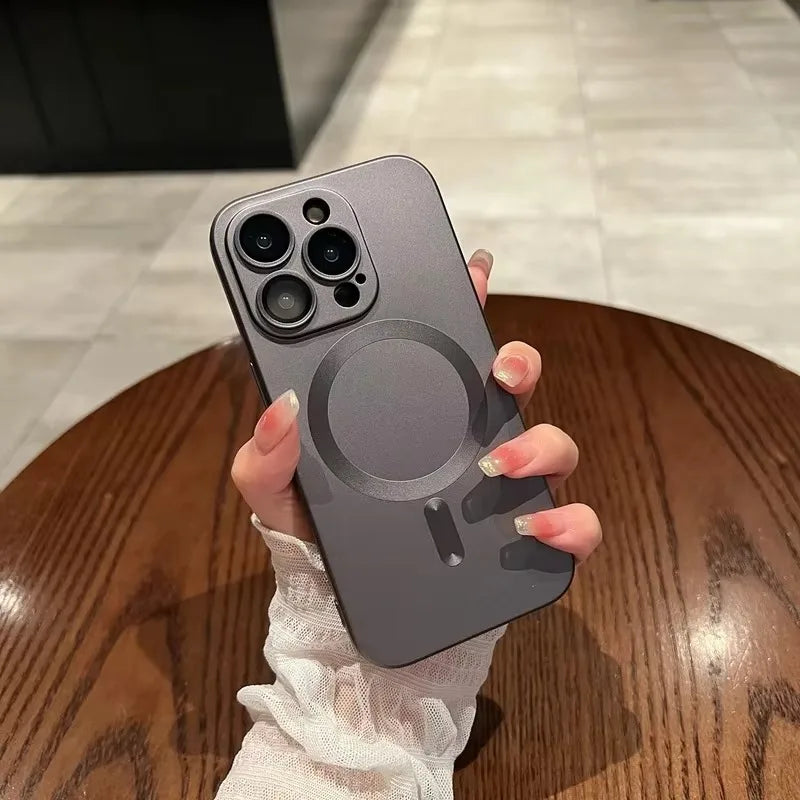 Magnetic Luxury Matte Wireless Charging Case with Glass Lens Protection for iPhone 12-17 Pro Max Series