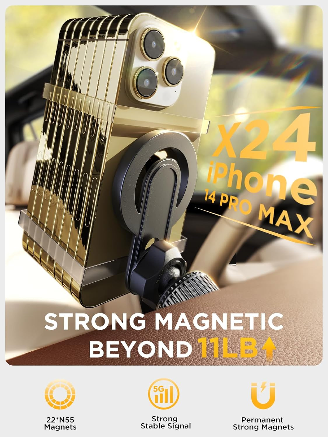 MagSafe Car Vent Mount with Durable Metal Hook, 360° Adjustable Strong Magnetic Phone Holder Compatible with All Smartphones and Vehicle Models