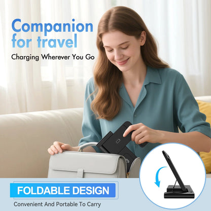 15W Wireless Charging Station - 3-in-1 Fast Charger for iPhone 17/16/15/14/13/12/11 Pro Max, XS, XR, X, 8, Compatible with Apple Watch and AirPods (4/3/Pro) - Adapter Not Included