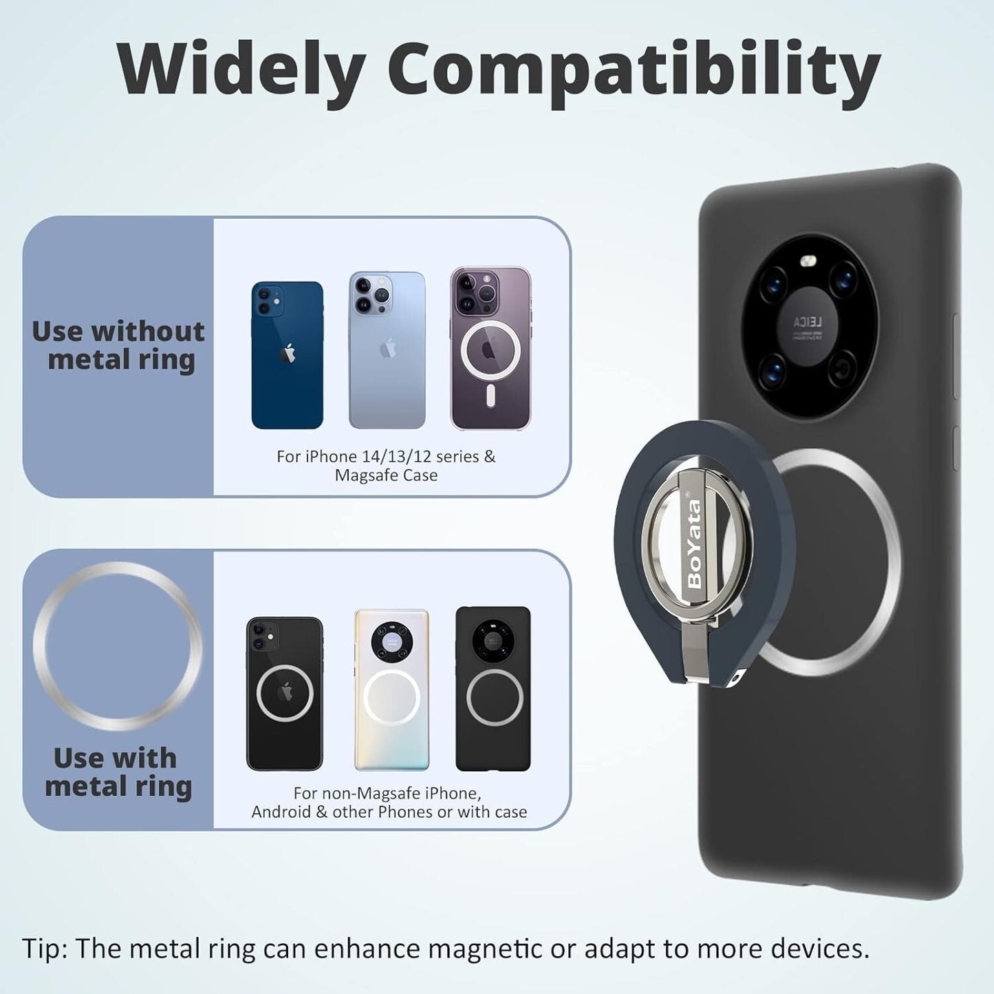 Boyata 360-Degree Rotating Magnetic Phone Ring Holder for MagSafe-Compatible Devices