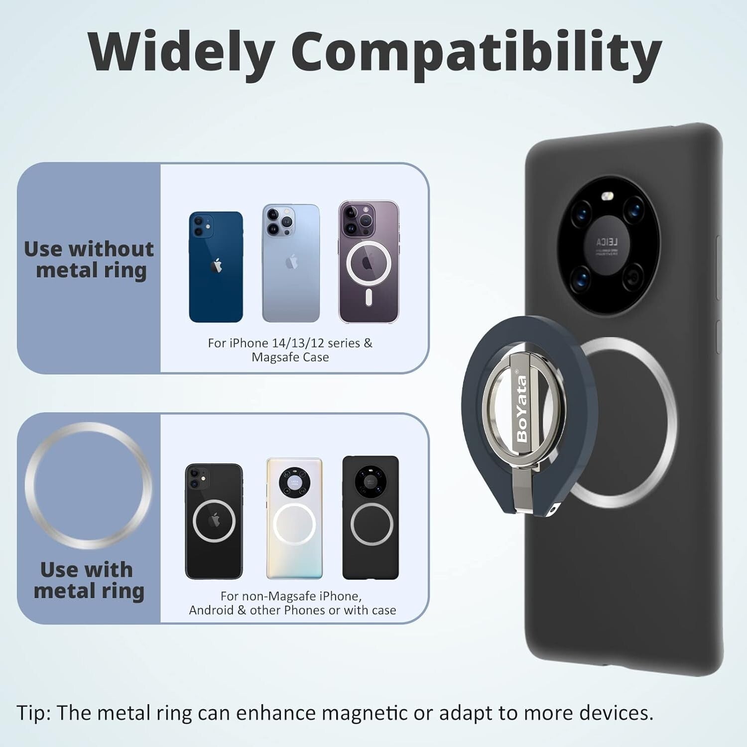 Boyata 360-Degree Rotating Magnetic Phone Ring Holder for MagSafe-Compatible Devices