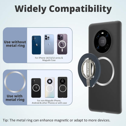 Boyata 360-Degree Rotating Magnetic Phone Ring Holder for MagSafe-Compatible Devices
