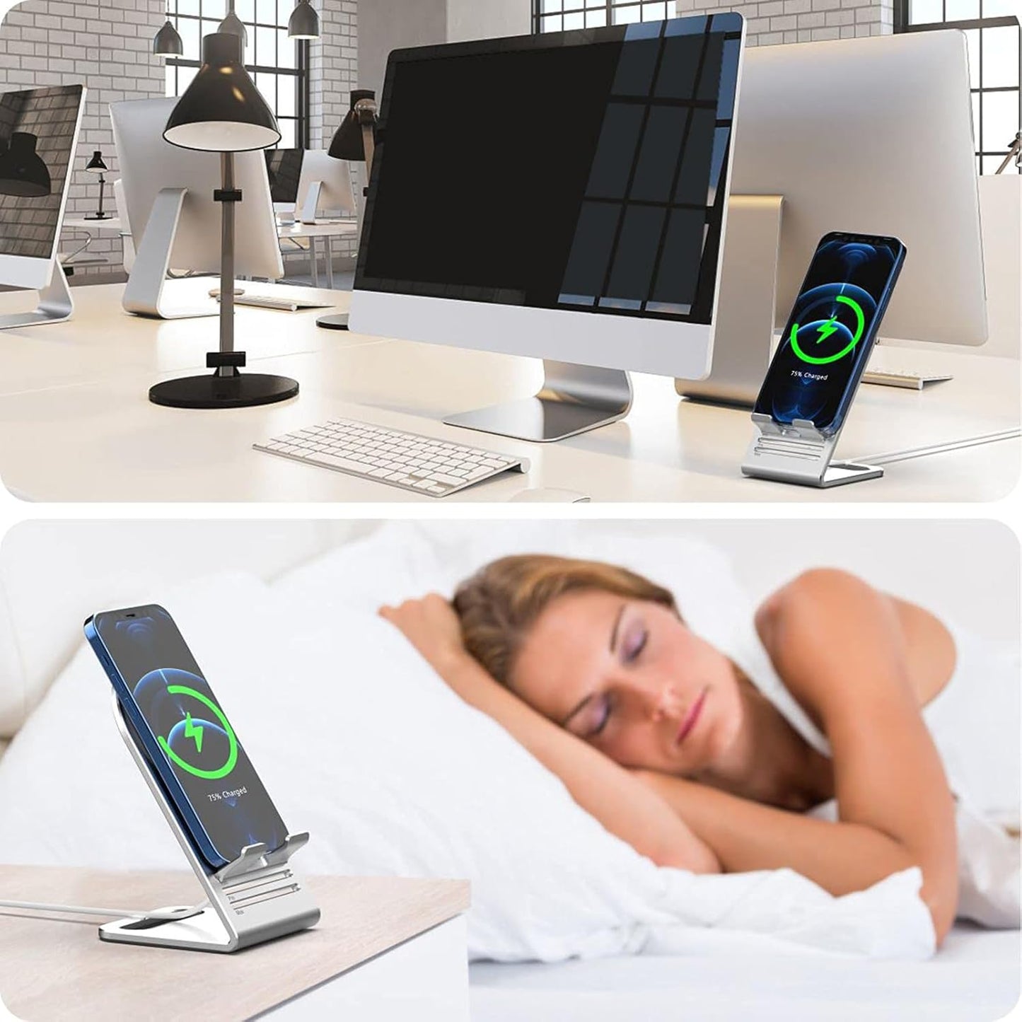 MagSafe Charger Stand - Premium Aluminum Alloy Charging Dock Compatible with iPhone 17/16/15/14 Plus/14 Pro Max/14 Pro/14/13 Mini and 12 Series, Silver