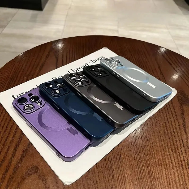 Magnetic Luxury Matte Wireless Charging Case with Glass Lens Protection for iPhone 12-17 Pro Max Series