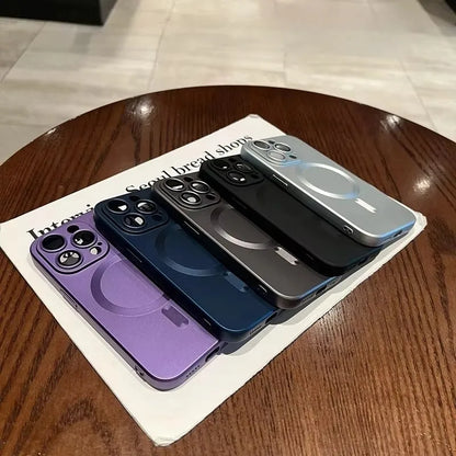 Magnetic Luxury Matte Wireless Charging Case with Glass Lens Protection for iPhone 12-17 Pro Max Series