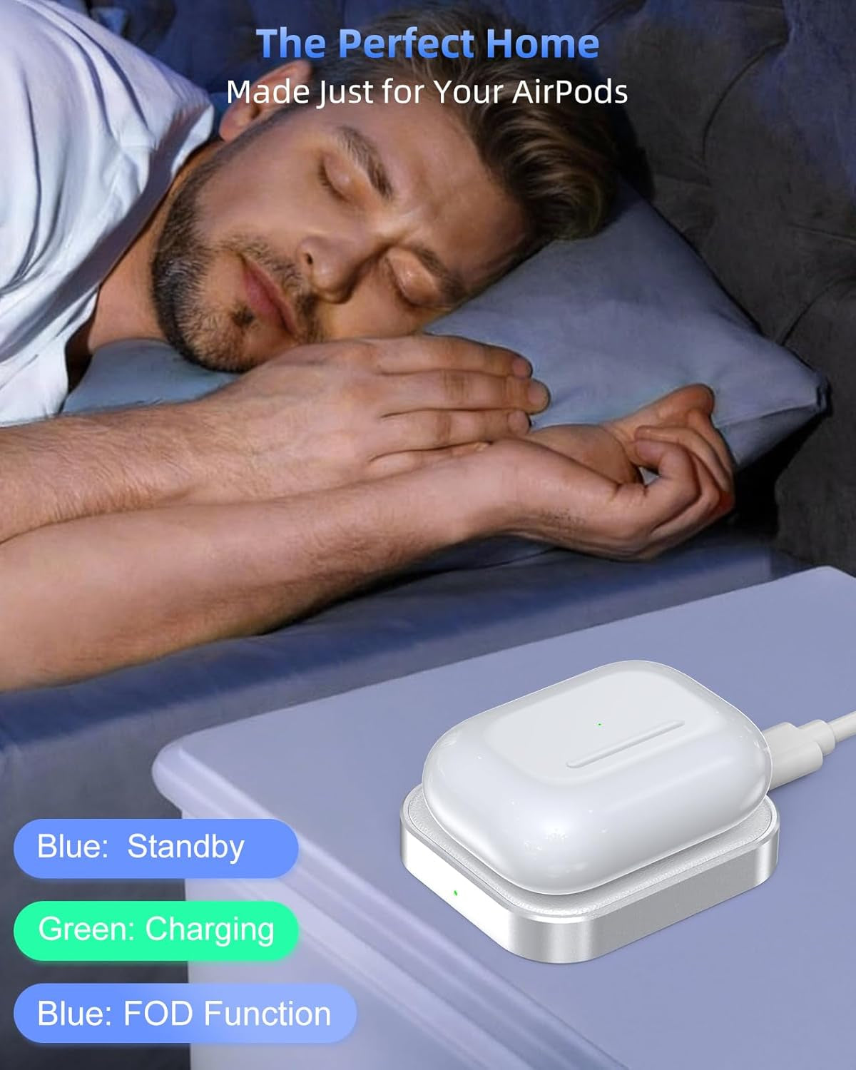 Wireless Charger for AirPods - Compatible with AirPods 4 (ANC), 3rd, 2nd Generation, and New AirPods Pro 3 (2025) & 2nd Generation - Sleek and Portable Design for Home and Travel (Silver/White)