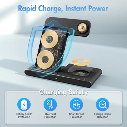 15W Wireless Charging Station - 3-in-1 Fast Charger for iPhone 17/16/15/14/13/12/11 Pro Max, XS, XR, X, 8, Compatible with Apple Watch and AirPods (4/3/Pro) - Adapter Not Included