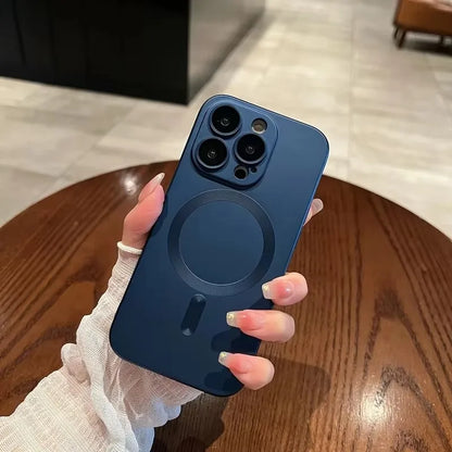 Magnetic Luxury Matte Wireless Charging Case with Glass Lens Protection for iPhone 12-17 Pro Max Series