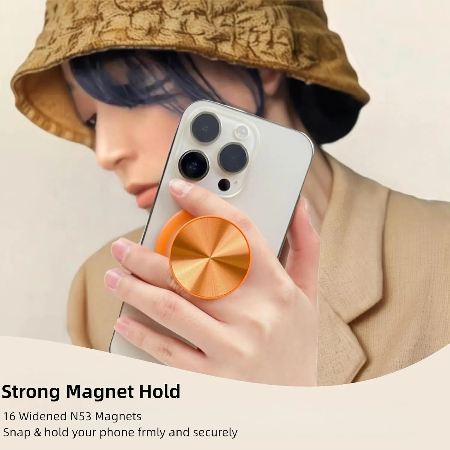 MagSafe-Compatible Collapsible Phone Grip and Stand - Expandable Holder for iPhone 12 to 17 Series with CD Transparent Design