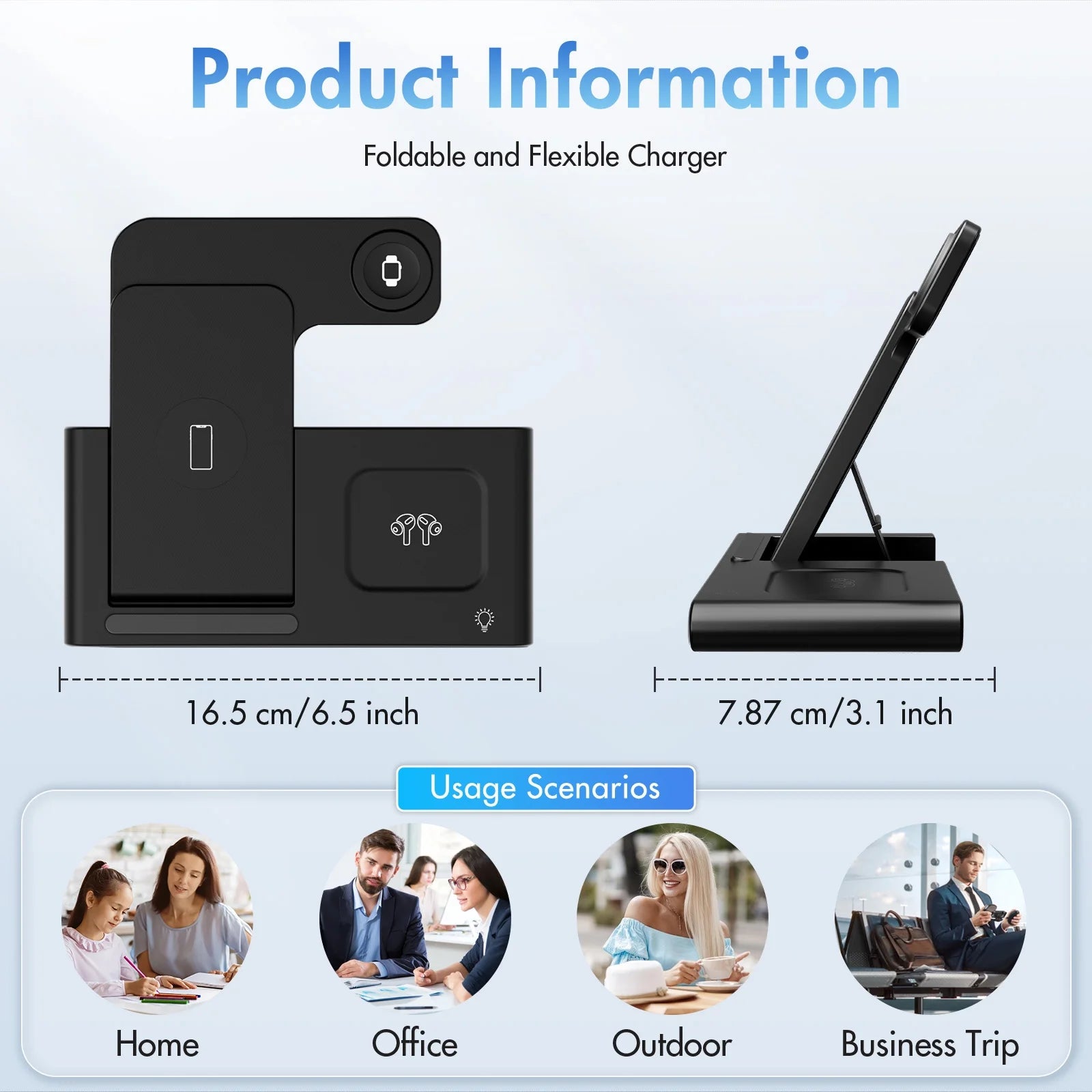 15W Wireless Charging Station - 3-in-1 Fast Charger for iPhone 17/16/15/14/13/12/11 Pro Max, XS, XR, X, 8, Compatible with Apple Watch and AirPods (4/3/Pro) - Adapter Not Included