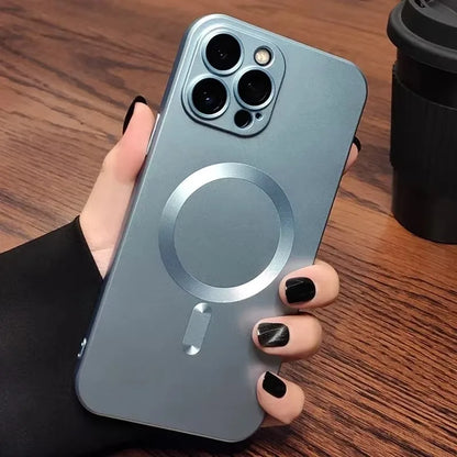 Magnetic Luxury Matte Wireless Charging Case with Glass Lens Protection for iPhone 12-17 Pro Max Series