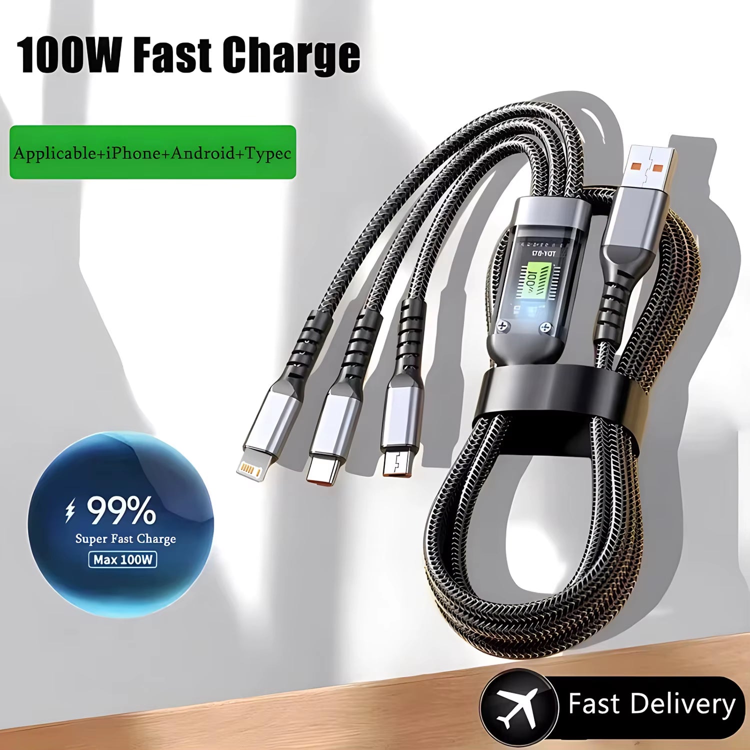 Power up your devices in a flash! ⚡️ Check out our 100W Fast Charging 3-in-1 Nylon Braided Cable – the ultimate multi-charger for all your gadgets! 🔌✨ #TechEssentials #FastCharging