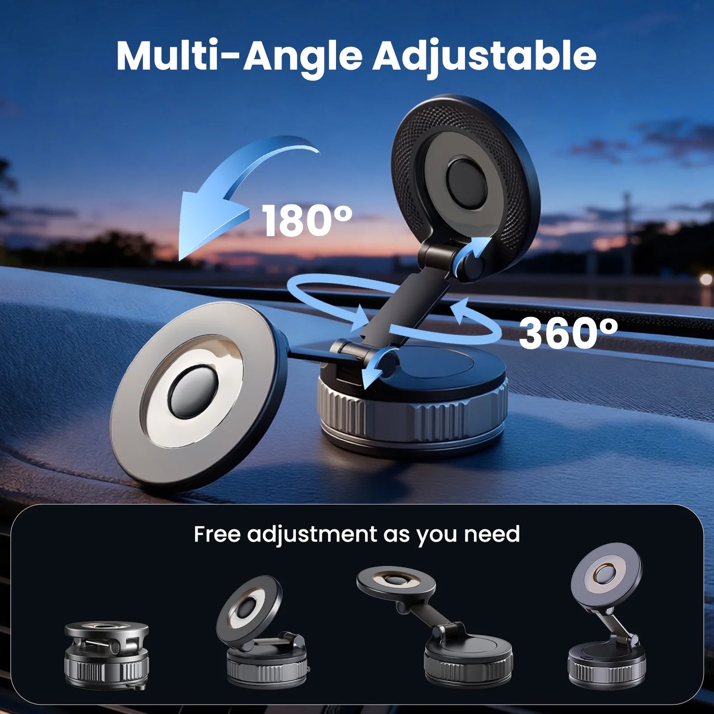 MagSafe 360° Adjustable Car Phone Mount - Compatible with iPhone 17 Pro Max, 16, 15, 14, 13, 12, and Air Plus - Essential Automotive Accessory