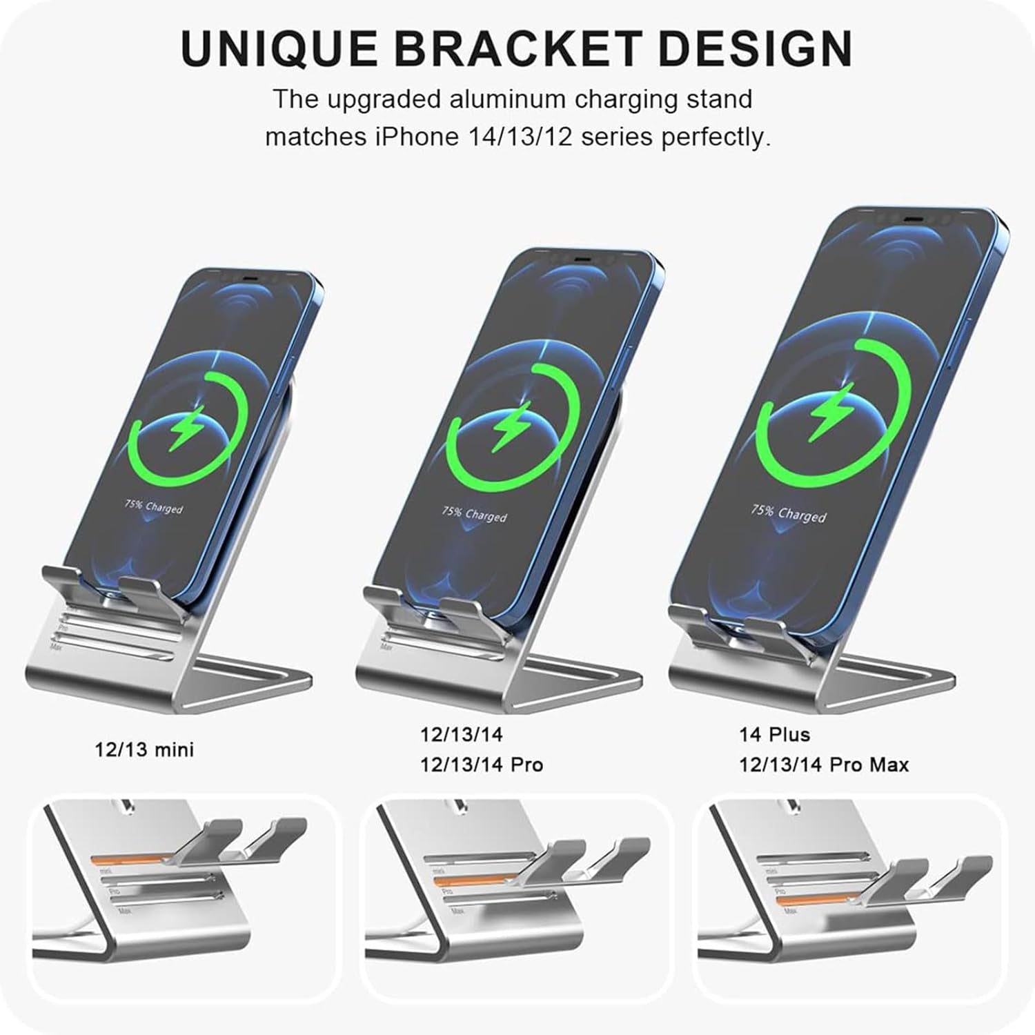 MagSafe Charger Stand - Premium Aluminum Alloy Charging Dock Compatible with iPhone 17/16/15/14 Plus/14 Pro Max/14 Pro/14/13 Mini and 12 Series, Silver
