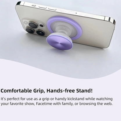 MagSafe-Compatible Collapsible Phone Grip and Stand - Expandable Holder for iPhone 12 to 17 Series with CD Transparent Design