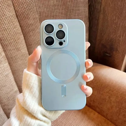 Magnetic Luxury Matte Wireless Charging Case with Glass Lens Protection for iPhone 12-17 Pro Max Series