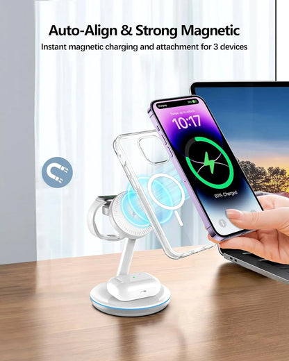 3-in-1 Magnetic Charging Station with 18W MagSafe Fast Charger for iPhone 15/14/13/12 Series and AirPods 2/3/Pro (Includes Adapter)