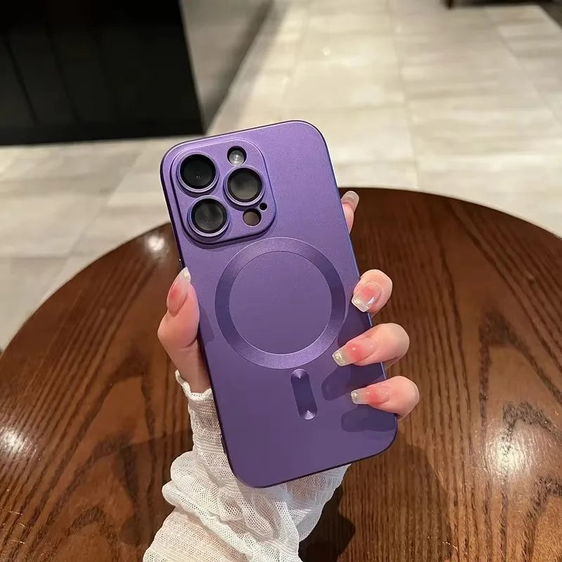 Magnetic Luxury Matte Wireless Charging Case with Glass Lens Protection for iPhone 12-17 Pro Max Series