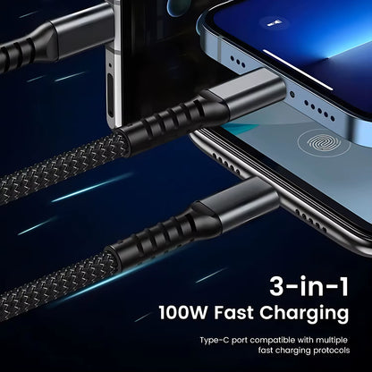 Power up your devices in a flash! ⚡️ Check out our 100W Fast Charging 3-in-1 Nylon Braided Cable – the ultimate multi-charger for all your gadgets! 🔌✨ #TechEssentials #FastCharging