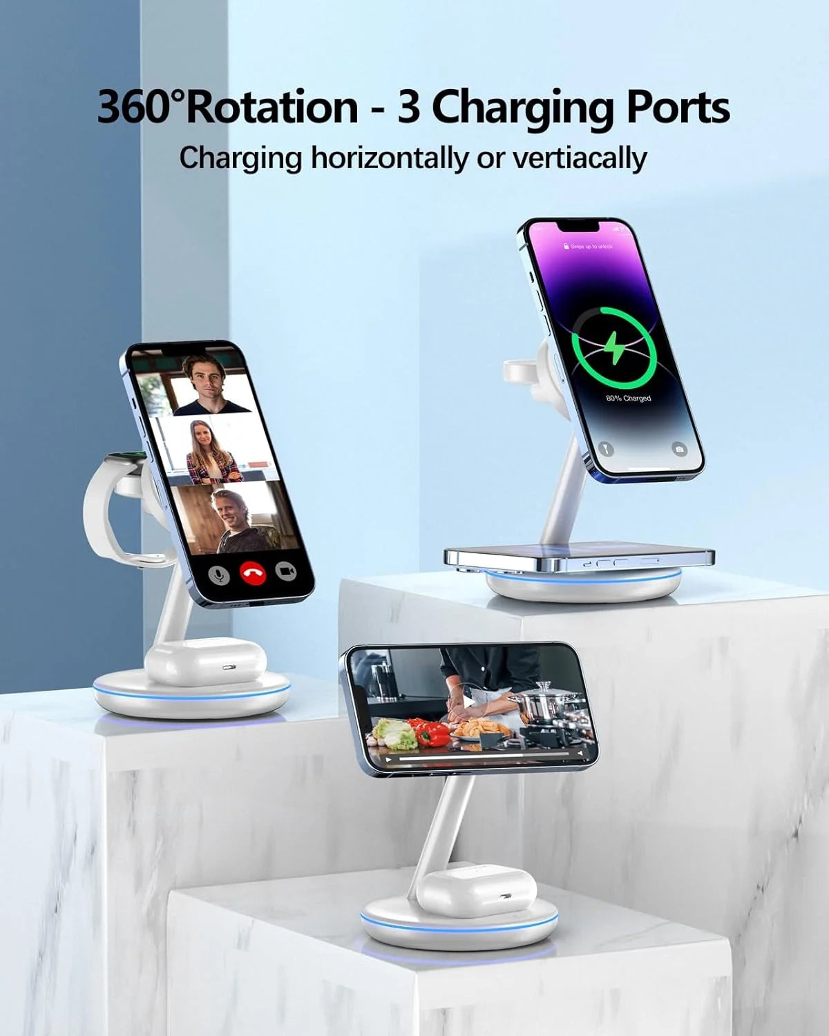 3-in-1 Magnetic Charging Station with 18W MagSafe Fast Charger for iPhone 15/14/13/12 Series and AirPods 2/3/Pro (Includes Adapter)