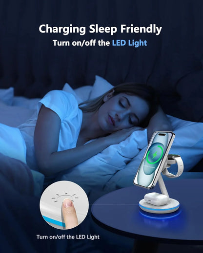 3-in-1 Magnetic Charging Station with 18W MagSafe Fast Charger for iPhone 15/14/13/12 Series and AirPods 2/3/Pro (Includes Adapter)