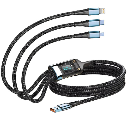 Power up your devices in a flash! ⚡️ Check out our 100W Fast Charging 3-in-1 Nylon Braided Cable – the ultimate multi-charger for all your gadgets! 🔌✨ #TechEssentials #FastCharging