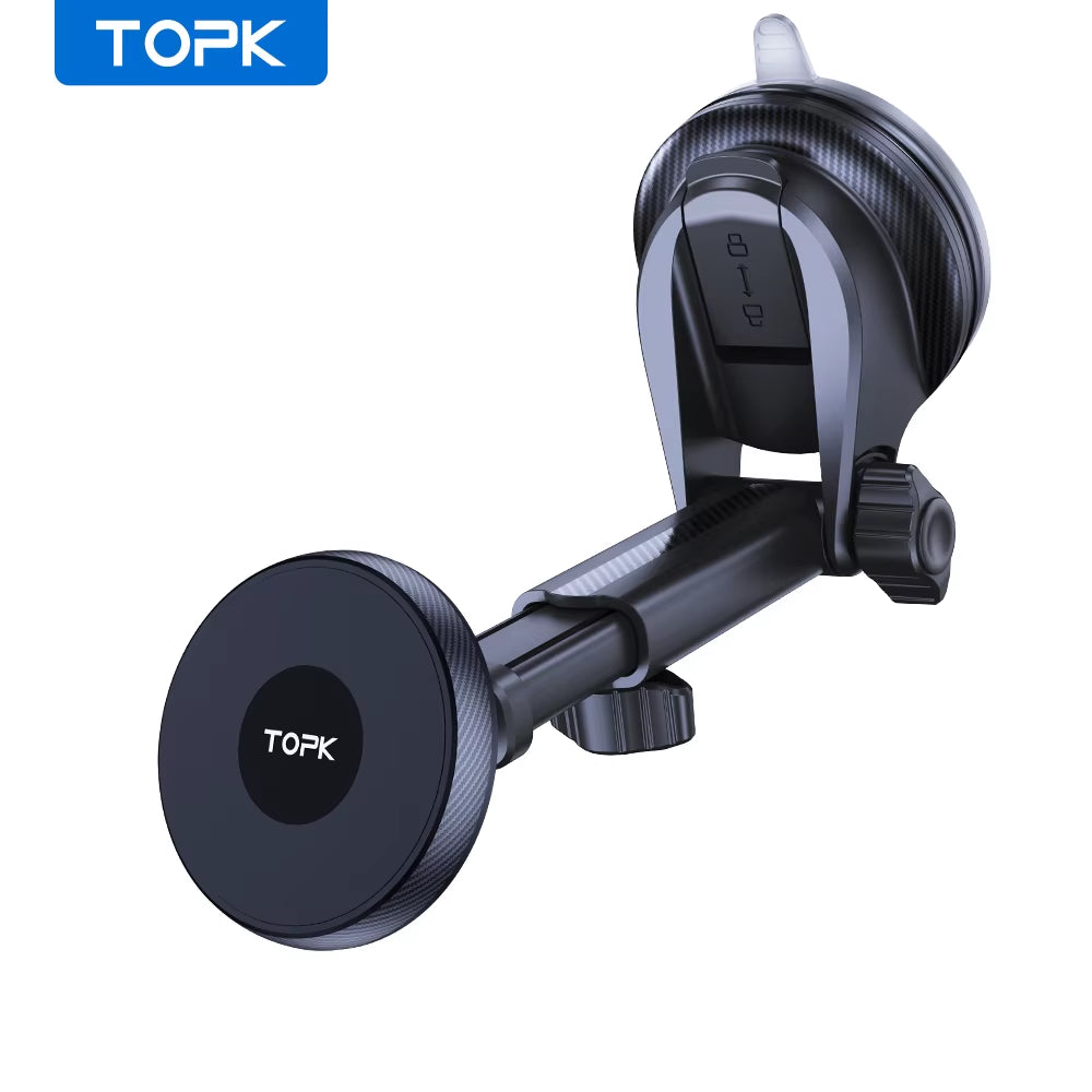 TOPK Magnetic Car Phone Holder with Adjustable Long Arm for Windshield and Dashboard - Enhanced Suction Mount Stability