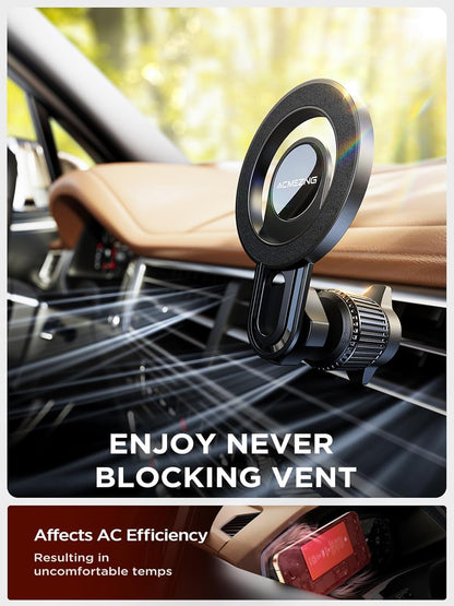 MagSafe Car Vent Mount with Durable Metal Hook, 360° Adjustable Strong Magnetic Phone Holder Compatible with All Smartphones and Vehicle Models