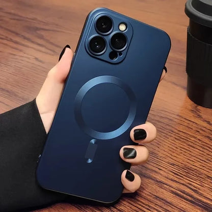 Magnetic Luxury Matte Wireless Charging Case with Glass Lens Protection for iPhone 12-17 Pro Max Series
