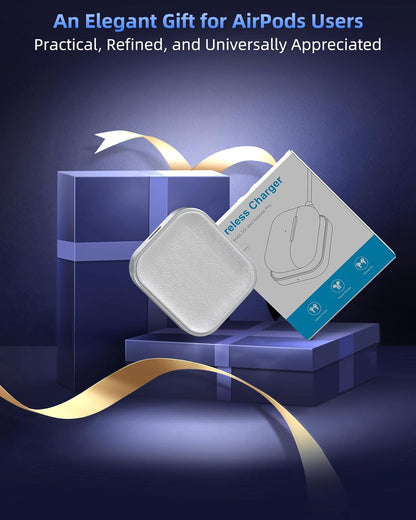 Wireless Charger for AirPods - Compatible with AirPods 4 (ANC), 3rd, 2nd Generation, and New AirPods Pro 3 (2025) & 2nd Generation - Sleek and Portable Design for Home and Travel (Silver/White)