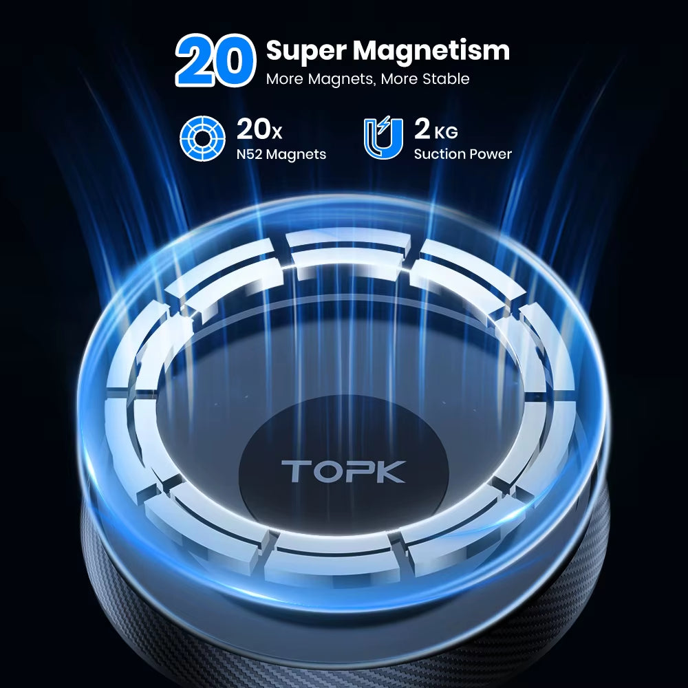 TOPK Magnetic Car Phone Holder with Adjustable Long Arm for Windshield and Dashboard - Enhanced Suction Mount Stability
