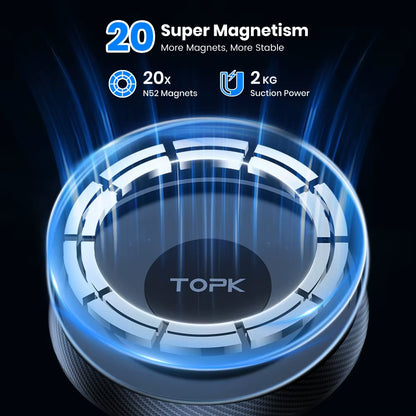 TOPK Magnetic Car Phone Holder with Adjustable Long Arm for Windshield and Dashboard - Enhanced Suction Mount Stability