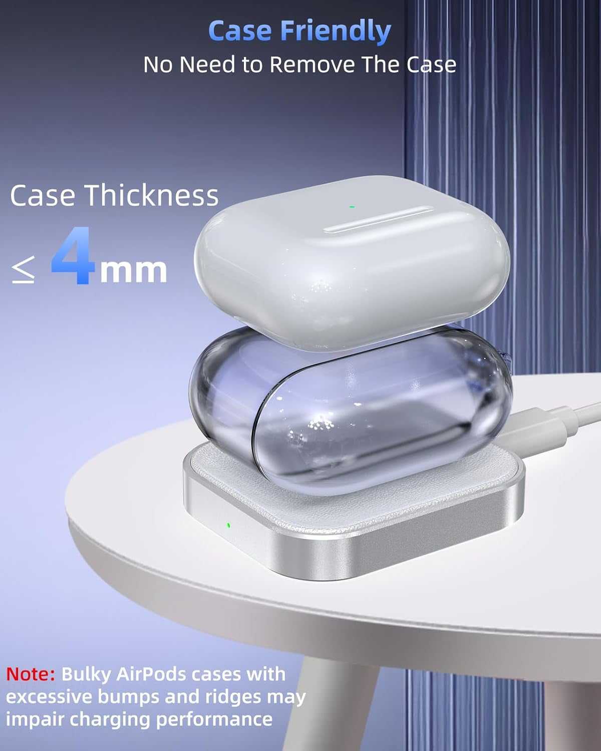 Wireless Charger for AirPods - Compatible with AirPods 4 (ANC), 3rd, 2nd Generation, and New AirPods Pro 3 (2025) & 2nd Generation - Sleek and Portable Design for Home and Travel (Silver/White)