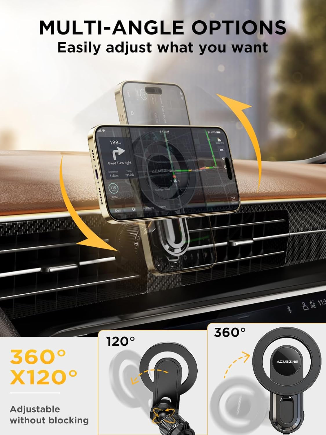 MagSafe Car Vent Mount with Durable Metal Hook, 360° Adjustable Strong Magnetic Phone Holder Compatible with All Smartphones and Vehicle Models