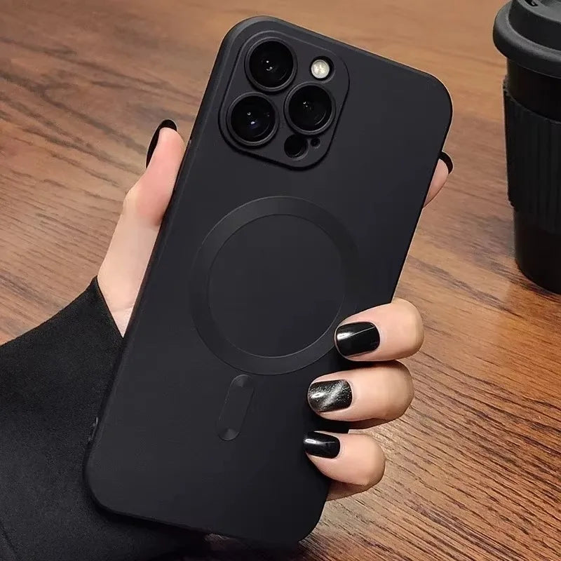 Magnetic Luxury Matte Wireless Charging Case with Glass Lens Protection for iPhone 12-17 Pro Max Series